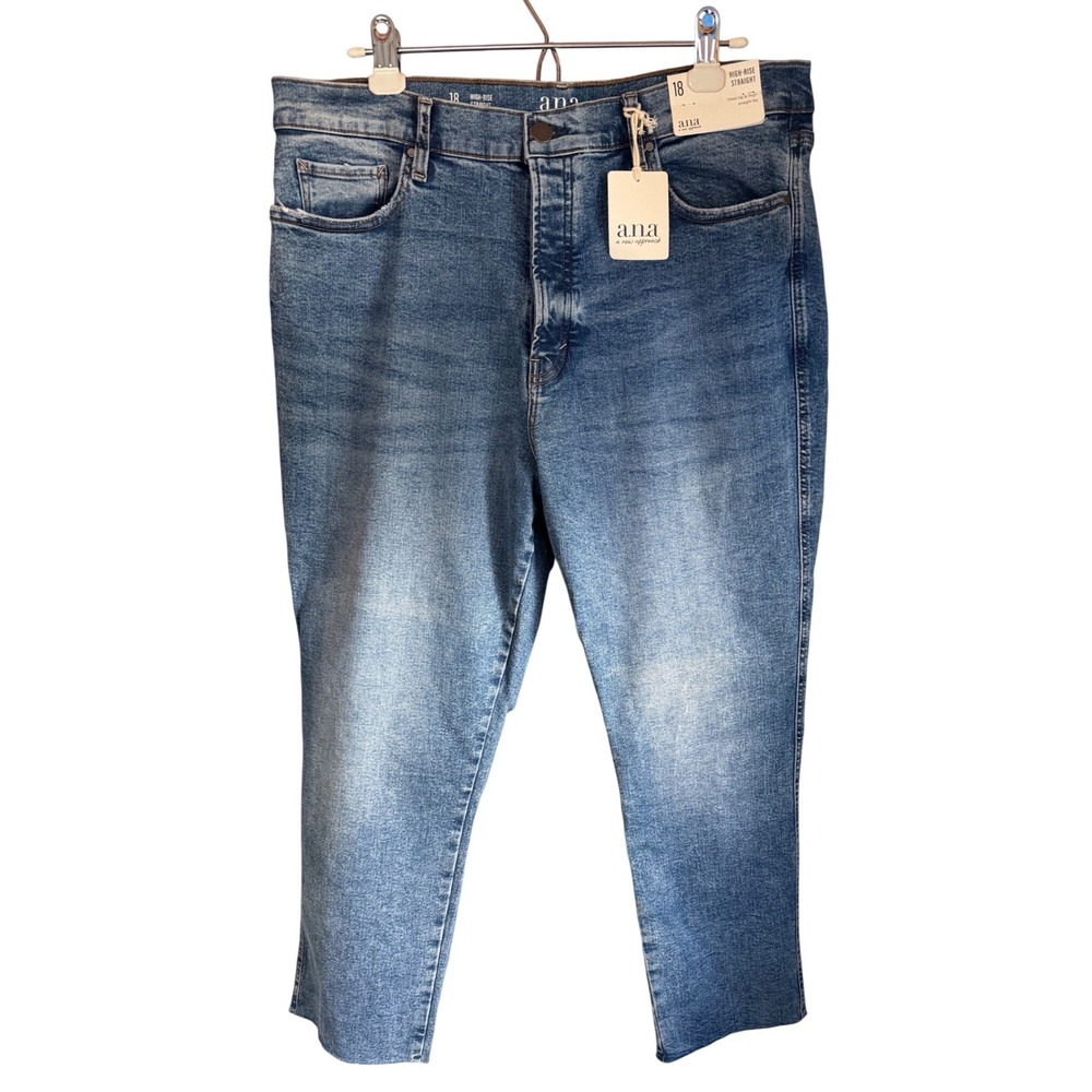 a.n.a High Rise Straight Leg Jeans Size 18 Raw Hem Blue Medium Wash NWT